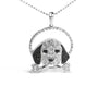 Collar con colgante de perro beagle y hueso con diamantes negros tratados y blancos de 1/4 ct. p.t. en plata de ley, foto 1