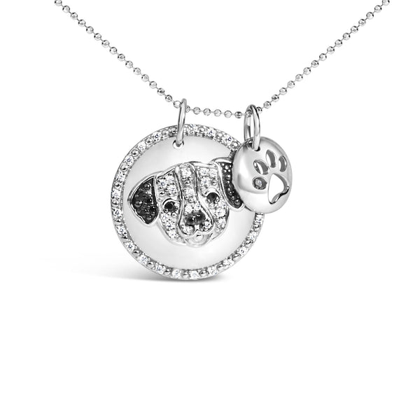 Collar con medallón y dije de perro pitbull con diamantes negros tratados y blancos de 1/4 ct. p.t. en plata de ley, foto 1