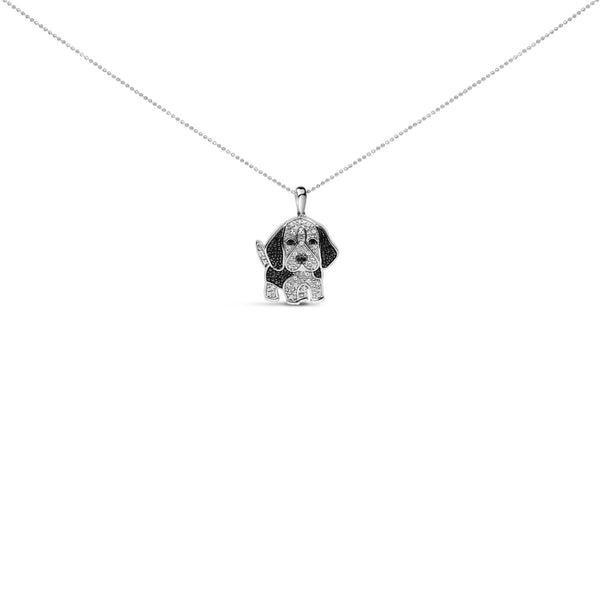 Collar con colgante de perro con diamantes blancos y negros de 1/4 ct. p.t. en plata de ley, foto 2