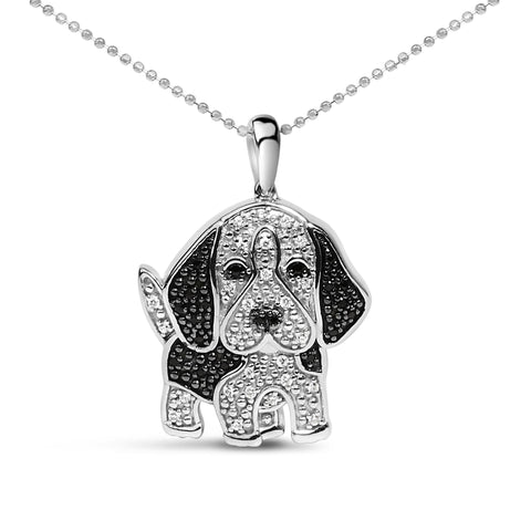 1/4 Ct. T.W. White and Black Diamond Dog Pendant Necklace in Sterling Silver, photo 1
