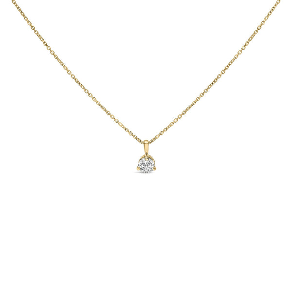 3/8 Ct. T.W. 3 Prong Martini Set Round Diamond Solitaire Pendant Necklace in 14K Yellow Gold, photo 1