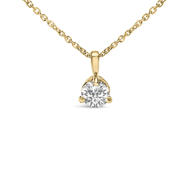 3/8 Ct. T.W. 3 Prong Martini Set Round Diamond Solitaire Pendant Necklace in 14K Yellow Gold, photo 2