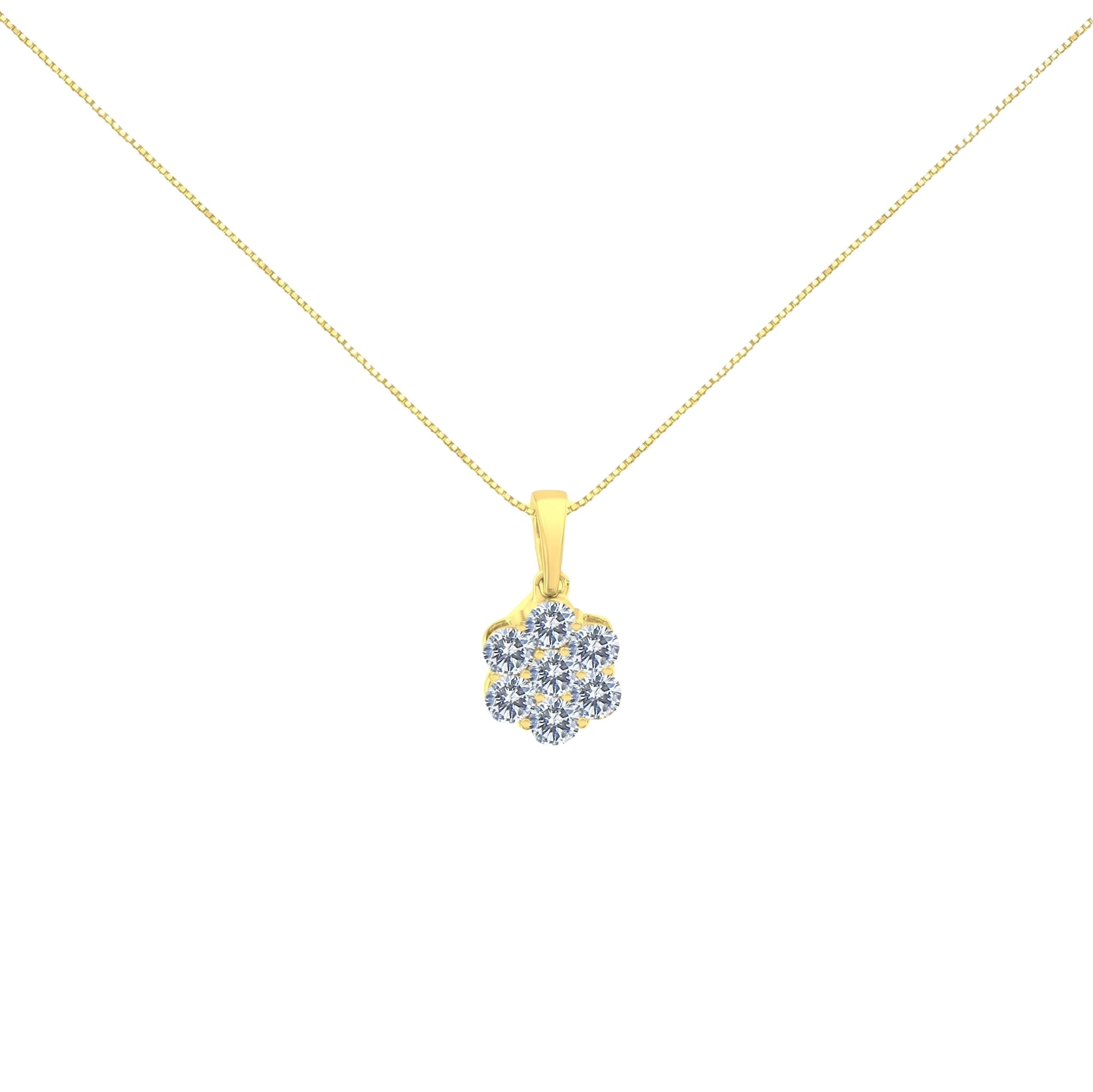 Collar con colgante de racimo floral con 7 diamantes redondos talla brillante de 1 ct. p.t. en oro amarillo de 14K, foto 1