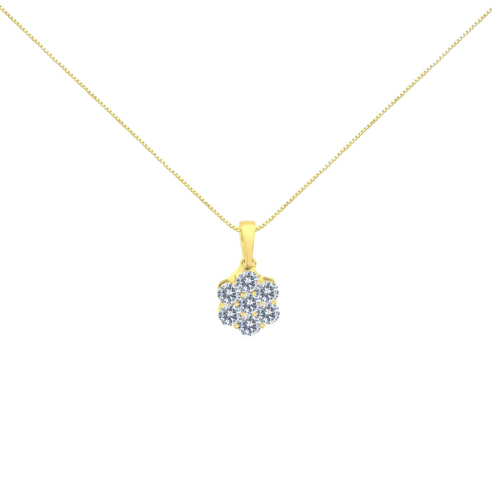 Collar con colgante de racimo floral con 7 diamantes redondos talla brillante de 1 ct. p.t. en oro amarillo de 14K, foto 1