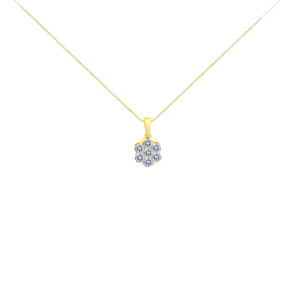 1 Ct. T.W. Brilliant Round-Cut Diamond 7 Stone Floral Cluster Pendant Necklace in 14K Yellow Gold, photo 2
