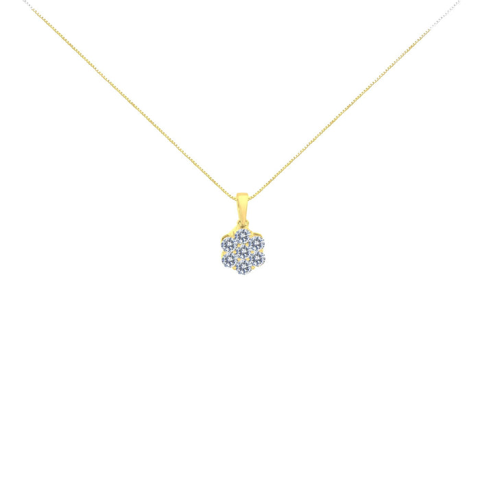 Collar con colgante de racimo floral con 7 diamantes redondos talla brillante de 1 ct. p.t. en oro amarillo de 14K, foto 2