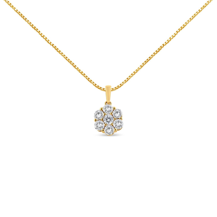 2 Ct. T.W. Brilliant Round-Cut Diamond 7 Stone Flower Cluster Pendant Necklace in 14K Yellow Gold, photo 1