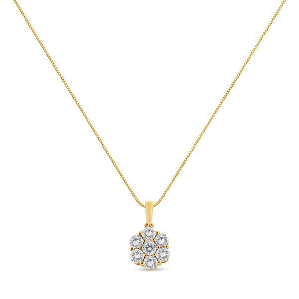 2 Ct. T.W. Brilliant Round-Cut Diamond 7 Stone Flower Cluster Pendant Necklace in 14K Yellow Gold, photo 2