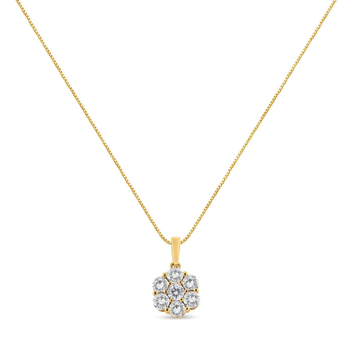 2 Ct. T.W. Brilliant Round-Cut Diamond 7 Stone Flower Cluster Pendant Necklace in 14K Yellow Gold, photo 2