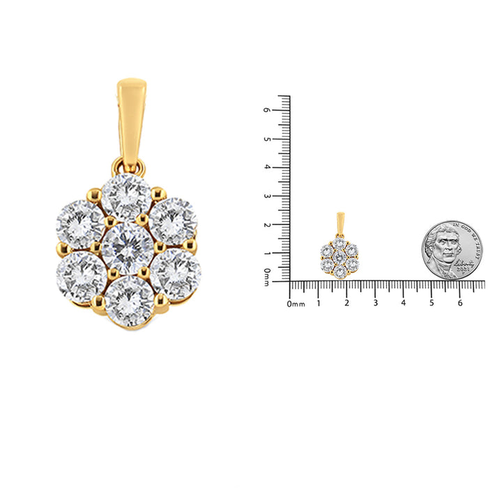 2 Ct. T.W. Brilliant Round-Cut Diamond 7 Stone Flower Cluster Pendant Necklace in 14K Yellow Gold, photo 5
