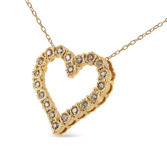 Collar de corazón con diamantes champán de 1/2 ct. p.t. en plata de ley con baño flash de oro amarillo de 10K, foto 4