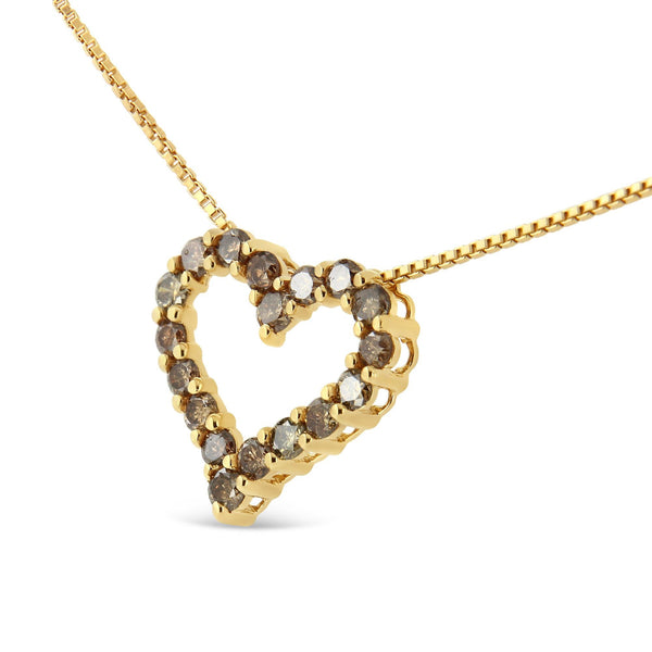 1 Ct. T.W. Champagne Diamond Heart Pendant Necklace in 14K Yellow Gold-Plated Sterling Silver, photo 1