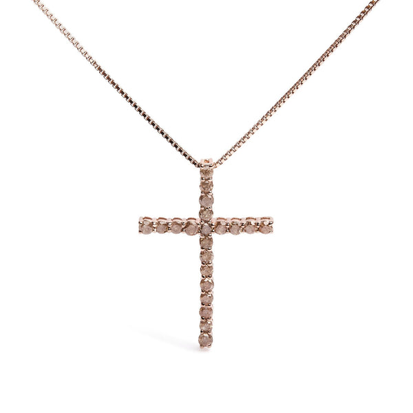 Collar con colgante de cruz con diamantes champán de 1 ct. p.t. para mujer en plata de ley, foto 2
