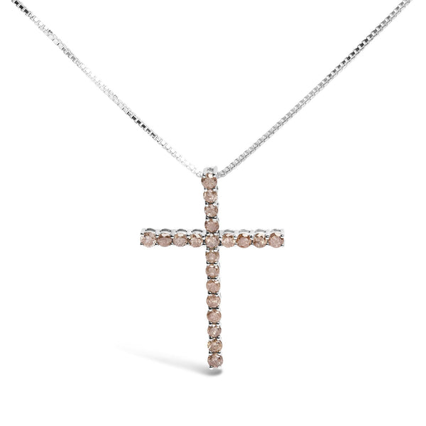 Collar con colgante de cruz con diamantes champán de 1 ct. p.t. para mujer en plata de ley, foto 1