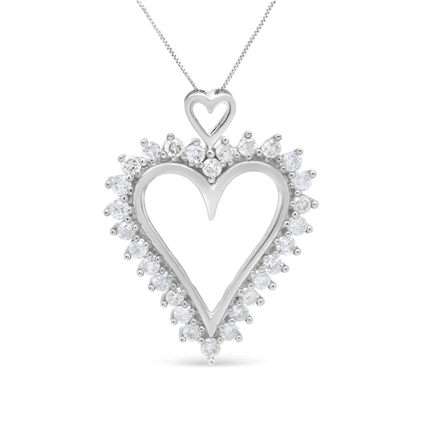 Collar con colgante de corazón calado delineado con diamantes redondos de 1 3/4 ct. p.t. en plata de ley, foto 1