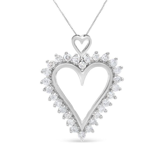 Collar con colgante de corazón calado delineado con diamantes redondos de 1 3/4 ct. p.t. en plata de ley, foto 1