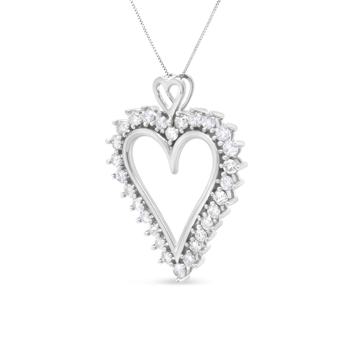 Collar con colgante de corazón calado delineado con diamantes redondos de 1 3/4 ct. p.t. en plata de ley, foto 2