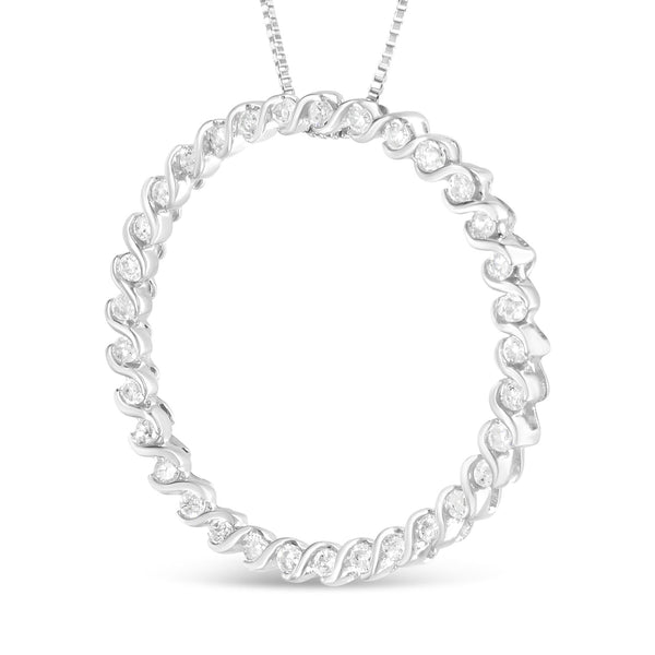 Collar con colgante de círculo curvo en espiral con diamantes redondos de 3/4 ct. p.t. en plata de ley, foto 2