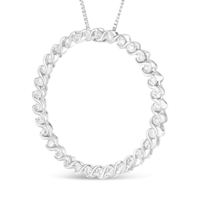 3/4 Ct. T.W. Round Diamond Spiral Curved Circle Pendant Necklace in Sterling Silver, photo 2