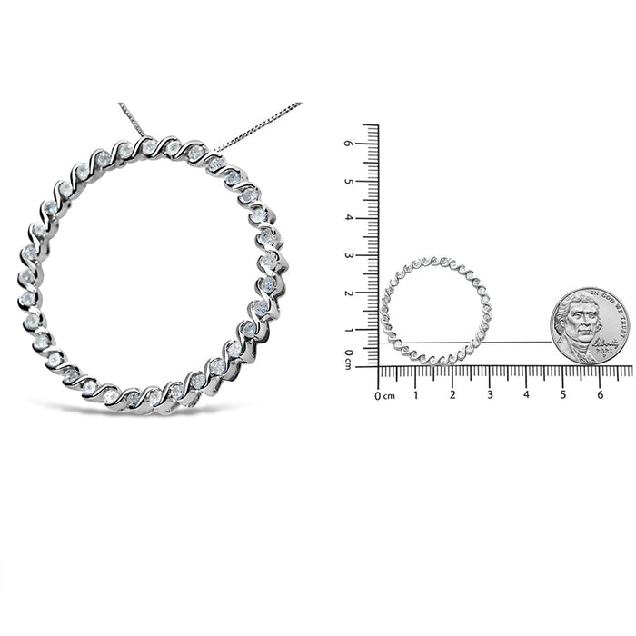 3/4 Ct. T.W. Round Diamond Spiral Curved Circle Pendant Necklace in Sterling Silver, photo 5