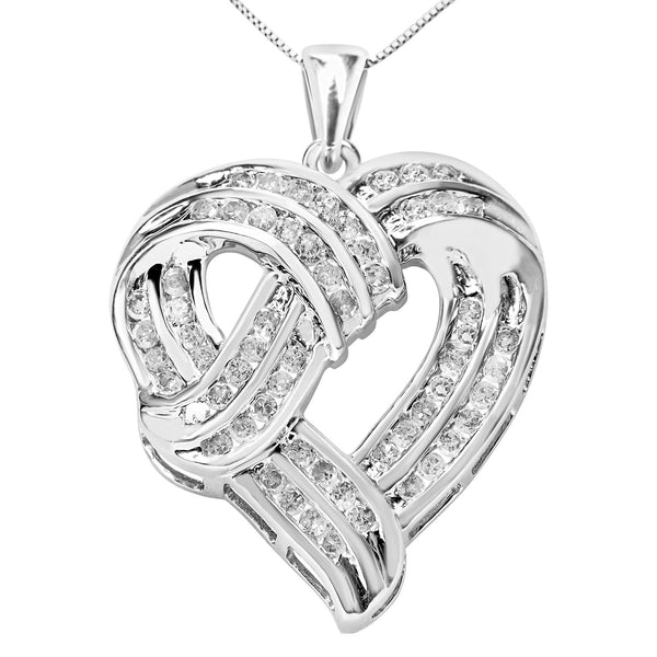 Collar con colgante de corazón calado de cinta tejida con diamantes redondos de 1 1/4 ct. p.t. en plata de ley, foto 1