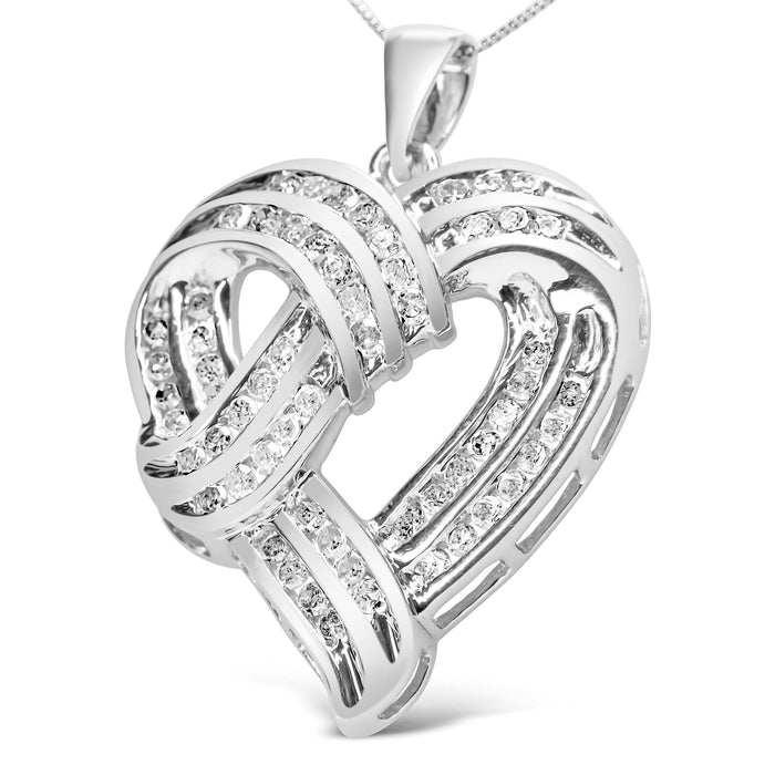 Collar con colgante de corazón calado de cinta tejida con diamantes redondos de 1 1/4 ct. p.t. en plata de ley, foto 2