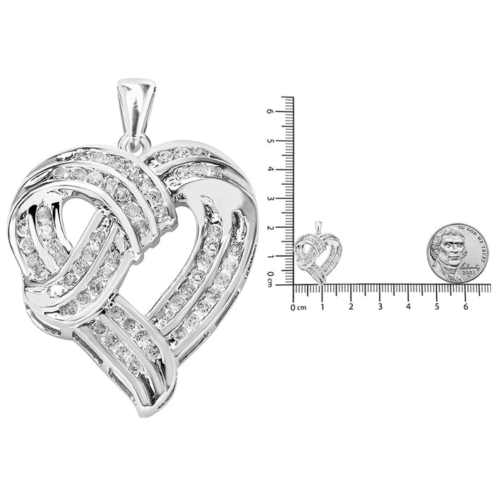 Collar con colgante de corazón calado de cinta tejida con diamantes redondos de 1 1/4 ct. p.t. en plata de ley, foto 5