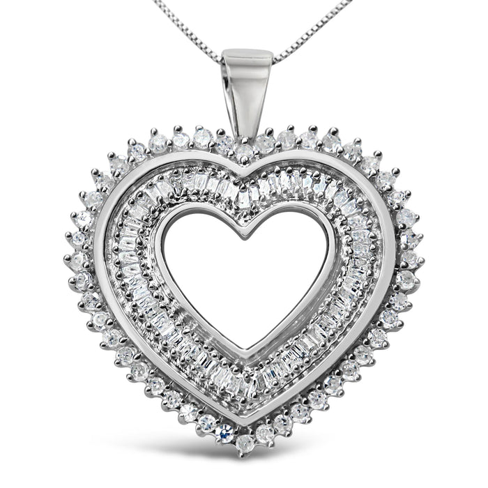1 Ct. T.W. Baguette and Round Diamond Heart Pendant Necklace in Sterling Silver, photo 1