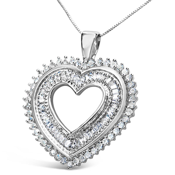 Collar con colgante de corazón con diamantes baguette y redondos de 1 ct. p.t. en plata de ley, foto 2