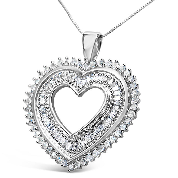 1 Ct. T.W. Baguette and Round Diamond Heart Pendant Necklace in Sterling Silver, photo 2