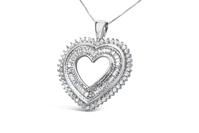 1 Ct. T.W. Baguette and Round Diamond Heart Pendant Necklace in Sterling Silver, photo 4