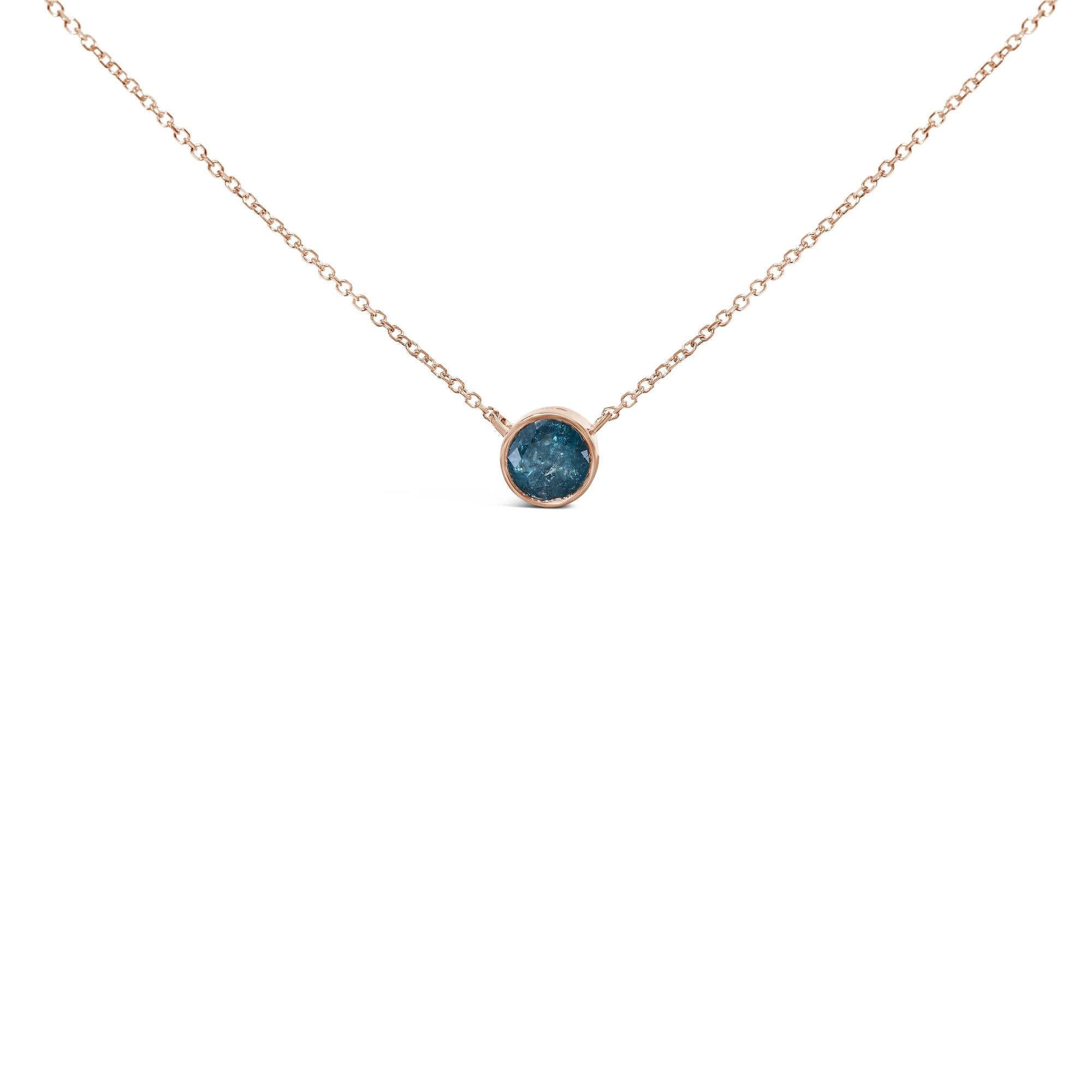 2 Ct. T.W. Bezel-Set Treated Blue Diamond Solitaire Pendant Necklace in 14K Rose Gold, photo 1