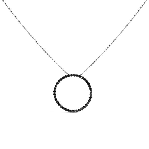 Collar con colgante de aro circular calado con diamantes negros en plata de ley, foto 2