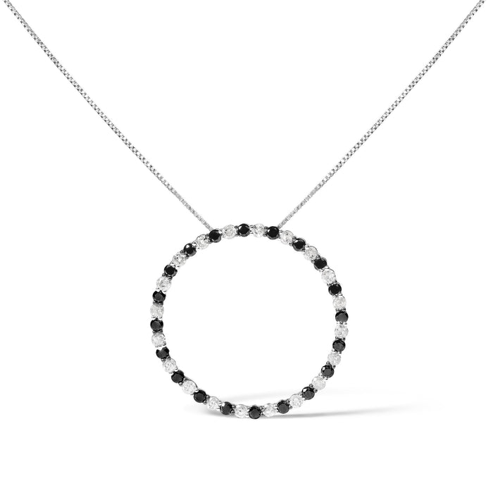 Collar con colgante de círculo calado de aro con diamantes negros y blancos alternados de 2 ct. p.t. en plata de ley, foto 1