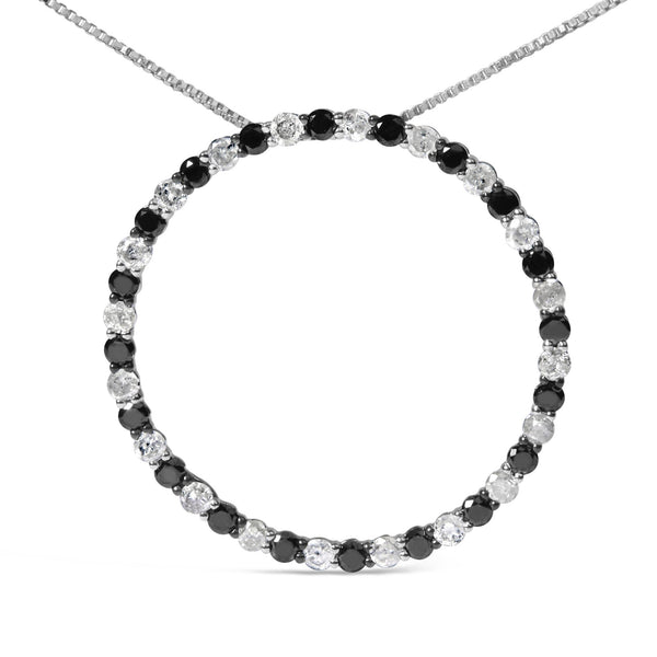 2 Ct. T.W. Alternating Black and White Diamond Open Hoop Circle Pendant Necklace in Sterling Silver, photo 2