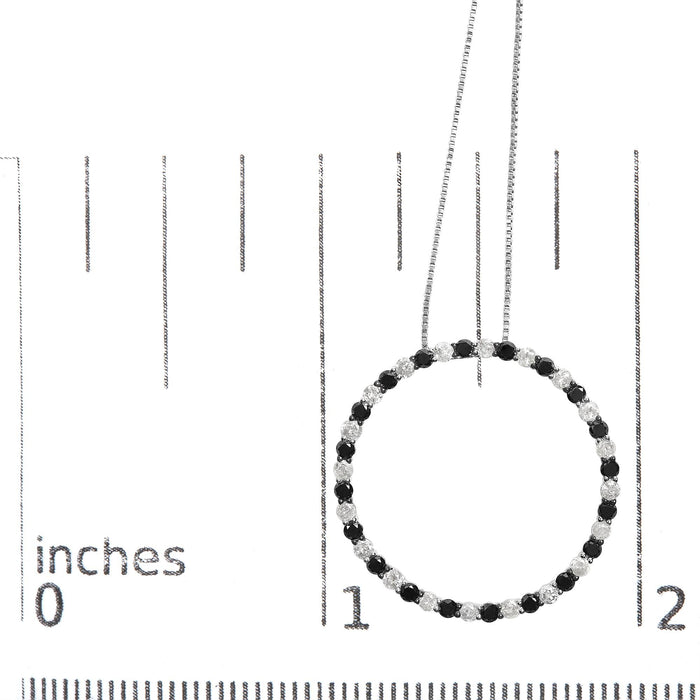 Collar con colgante de círculo calado de aro con diamantes negros y blancos alternados de 2 ct. p.t. en plata de ley, foto 5