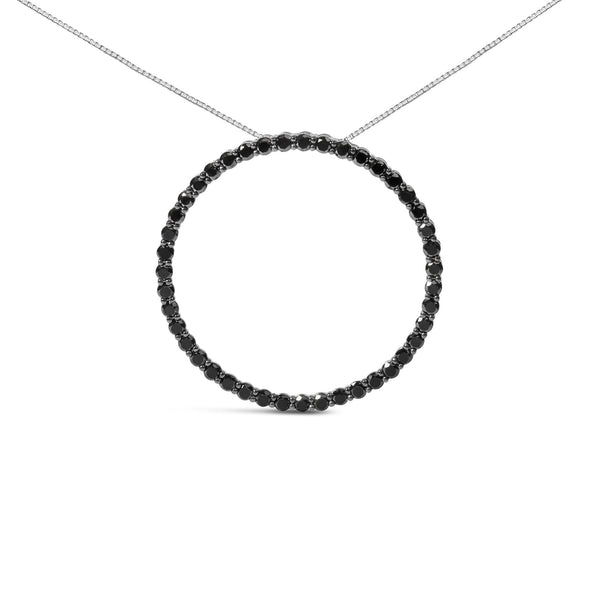 Collar con colgante de aro circular calado con diamantes negros en plata de ley, foto 1