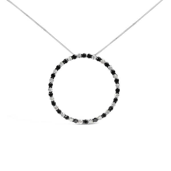 3 Ct. T.W. Alternating Black and White Diamond Open Hoop Circle Pendant Necklace in Sterling Silver, photo 1