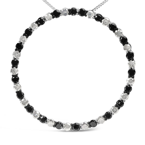 3 Ct. T.W. Alternating Black and White Diamond Open Hoop Circle Pendant Necklace in Sterling Silver, photo 2
