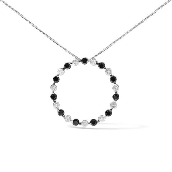 1 3/4 Ct. T.W. Alternating Black and White Diamond Open Circle Hoop Pendant Necklace in Sterling Silver, photo 1