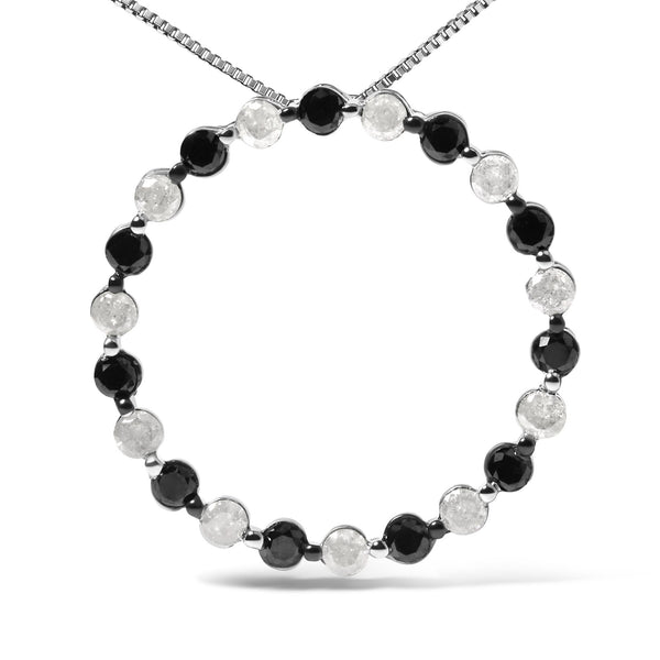 1 3/4 Ct. T.W. Alternating Black and White Diamond Open Circle Hoop Pendant Necklace in Sterling Silver, photo 2