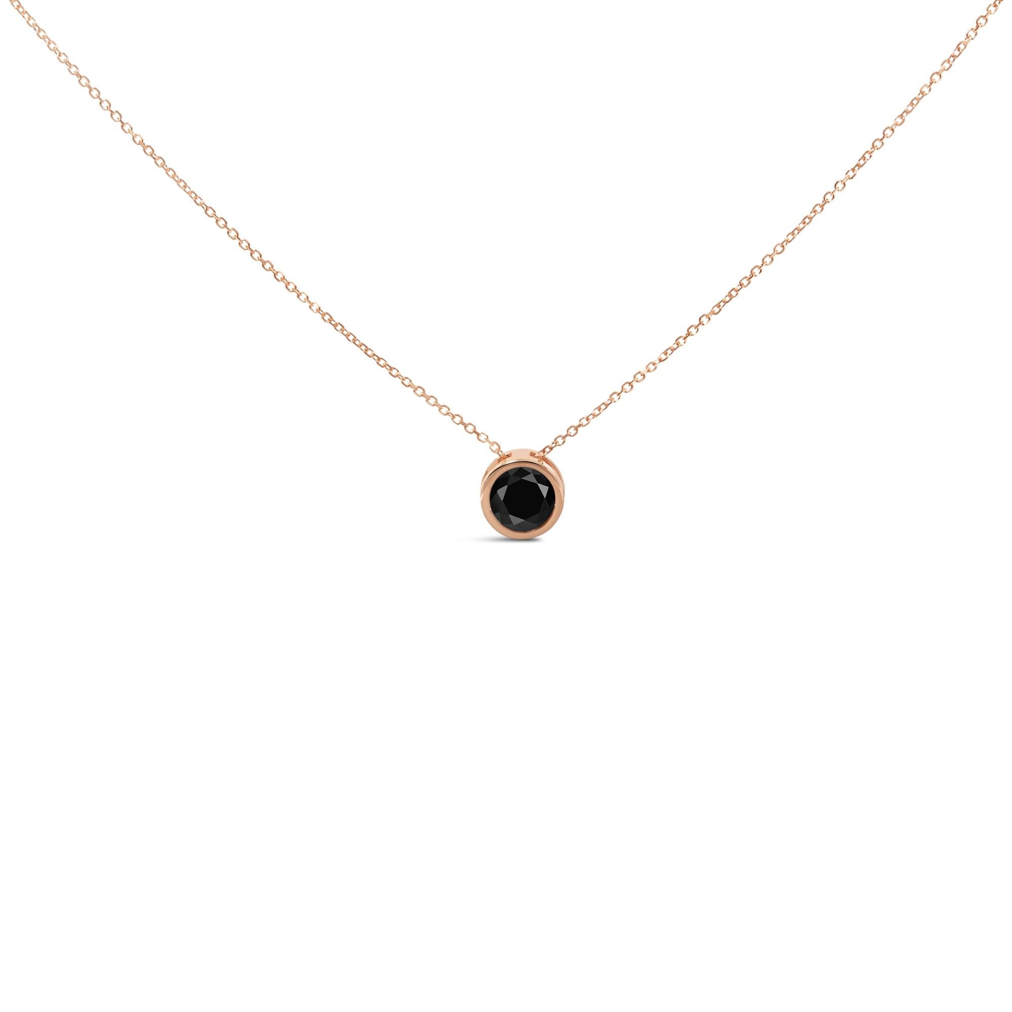 7 Ct. Treated Black Diamond Bezel-Set Round Solitaire Pendant Necklace in 14K Rose Gold, photo 3