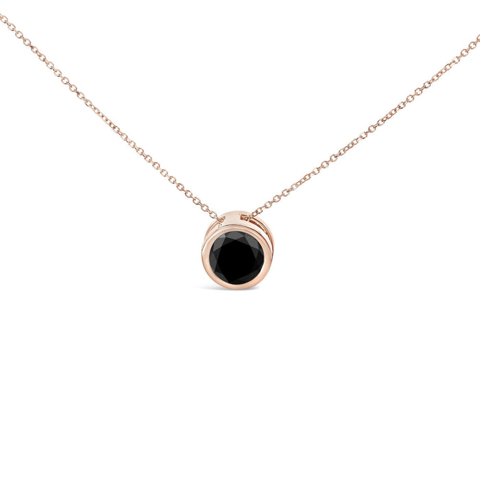 7 Ct. Treated Black Diamond Bezel-Set Round Solitaire Pendant Necklace in 14K Rose Gold, photo 2
