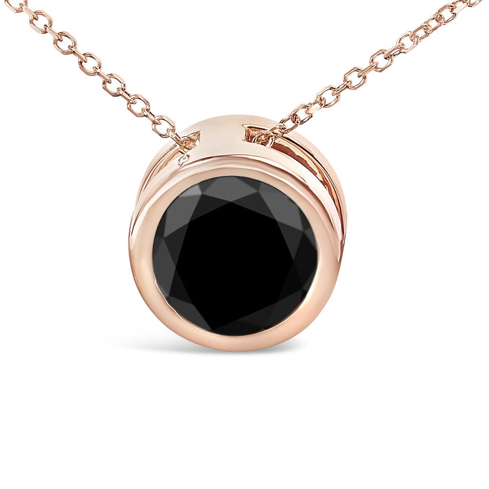 7 Ct. Treated Black Diamond Bezel-Set Round Solitaire Pendant Necklace in 14K Rose Gold, photo 5