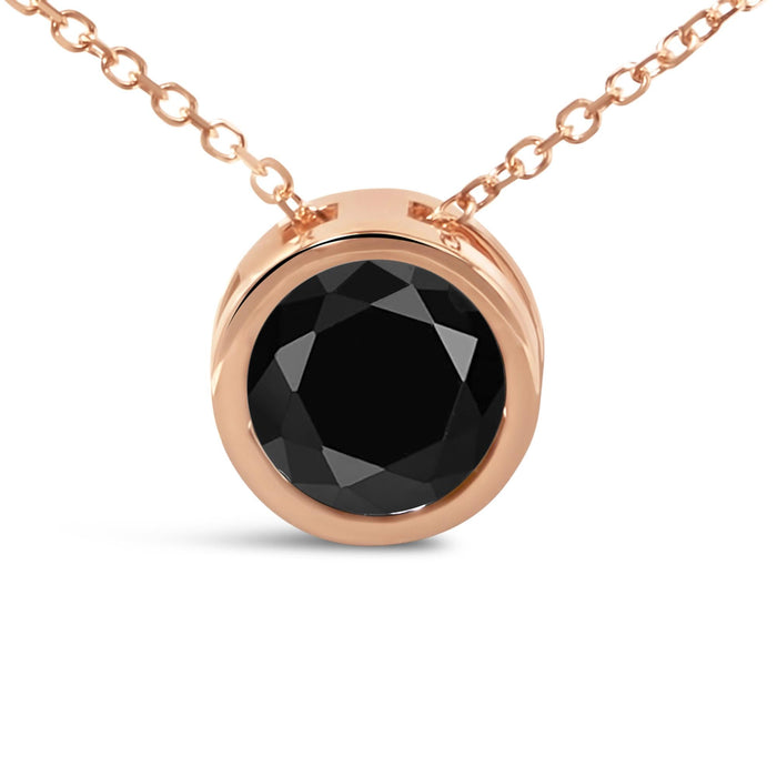7 Ct. Treated Black Diamond Bezel-Set Round Solitaire Pendant Necklace in 14K Rose Gold, photo 4