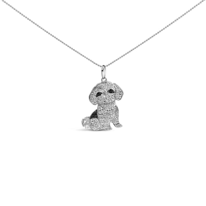 1/2 Ct. T.W. White and Treated Black Diamond Shih Tzu Dog Pendant Necklace in Sterling Silver, photo 2