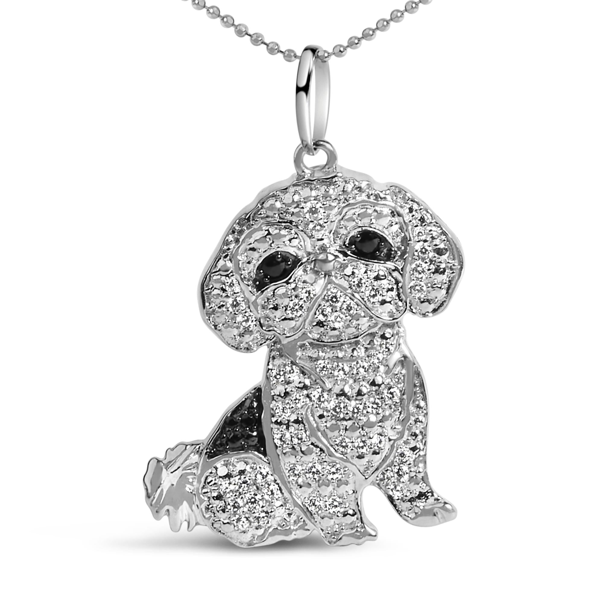1/2 Ct. T.W. White and Treated Black Diamond Shih Tzu Dog Pendant Necklace in Sterling Silver, photo 1