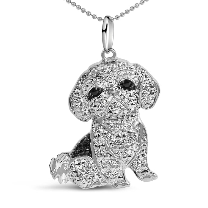 1/2 Ct. T.W. White and Treated Black Diamond Shih Tzu Dog Pendant Necklace in Sterling Silver, photo 1