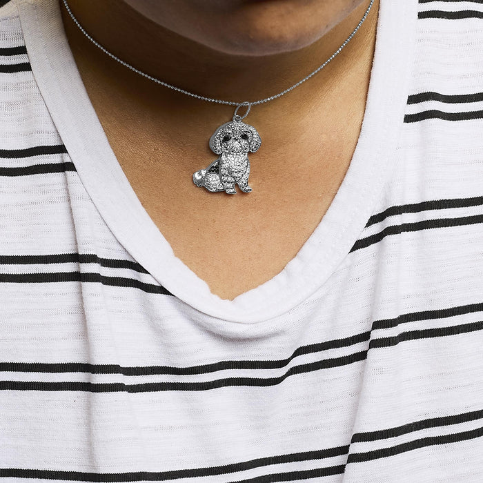 1/2 Ct. T.W. White and Treated Black Diamond Shih Tzu Dog Pendant Necklace in Sterling Silver, photo 3