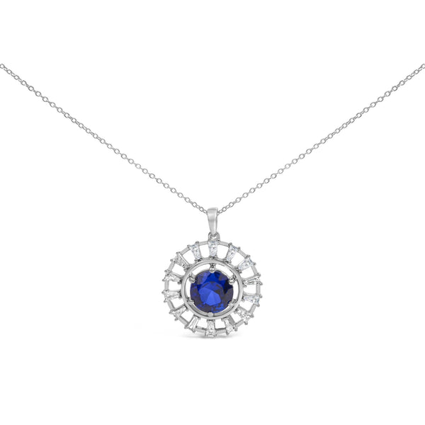 3/5 Ct. T.W. Lab-Grown Sapphire and Baguette Diamond Medallion Pendant Necklace in Sterling Silver, photo 1
